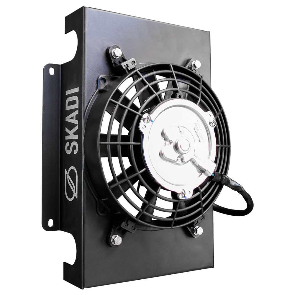 25-Row Mocal-Style Oil Cooler Dual-Fan Shroud, Black | SKADI